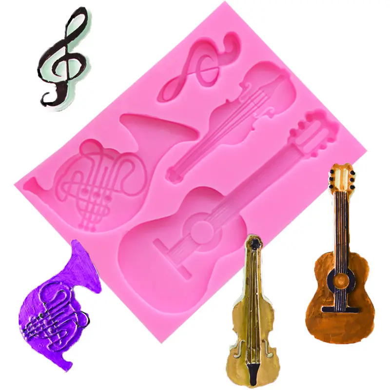 Diy Decoração Do Bolo Baking Ferramenta Guitarra Nota Musical Violino Molde de Silicone Fondant de Chocolate Bolo de Molde de Silicone