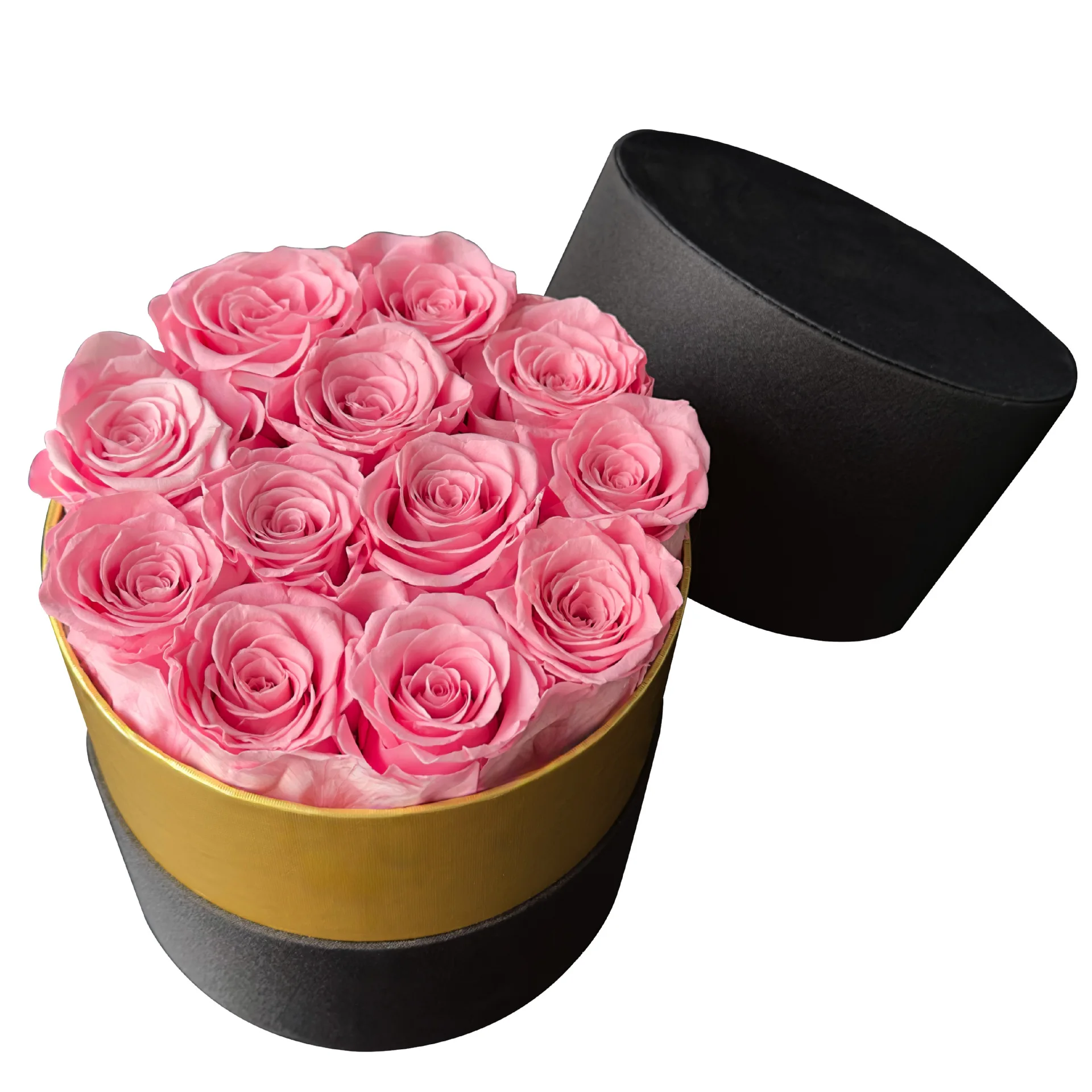 Pink rose 12 + Golden silk gift box