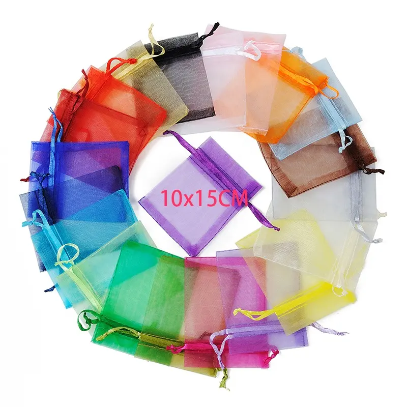 21 colori opzioni sacchetto di Organza a buon mercato decorazione della festa nuziale coulisse gioielli confezione regalo sacchetti di Organza 10X15