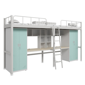 Student Double Bed Metal Bed with Desk and Integrated Wardrobe, Bookshelf, School/Enterprise Dormitory, Fully <strong>Functional</strong> - Product Image 4