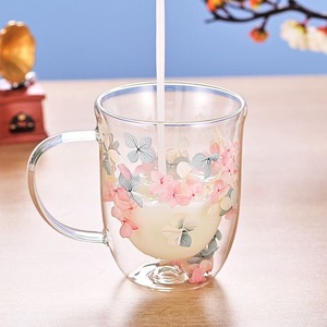 High borosilicate double-layer dry flower glass <strong>cup</strong> for home and office use; latte coffee <strong>cup</strong>. - Product Image 3