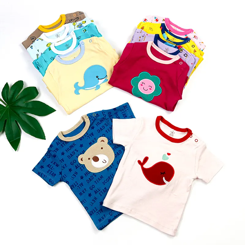 Wholesale billig infant kleidung kinder kurzarm neugeborene baby baumwolle jungen mädchen t-shirt 5-stück