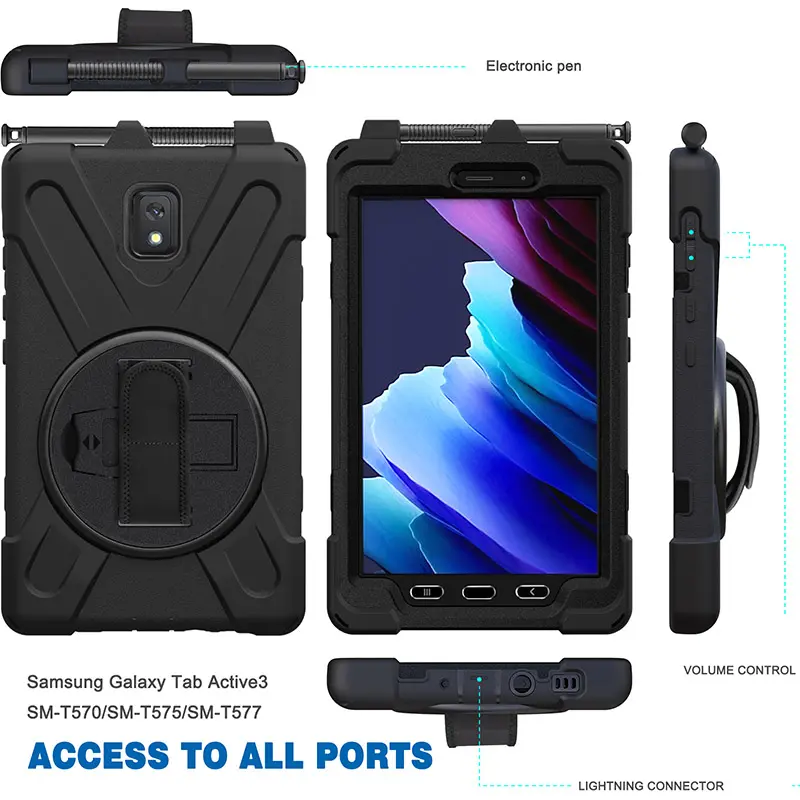 2019 hot selling Kickstand rugged hard Case for Samsung Galaxy Tab Active 3 8.0 T570 T575 with shoulder Strap
