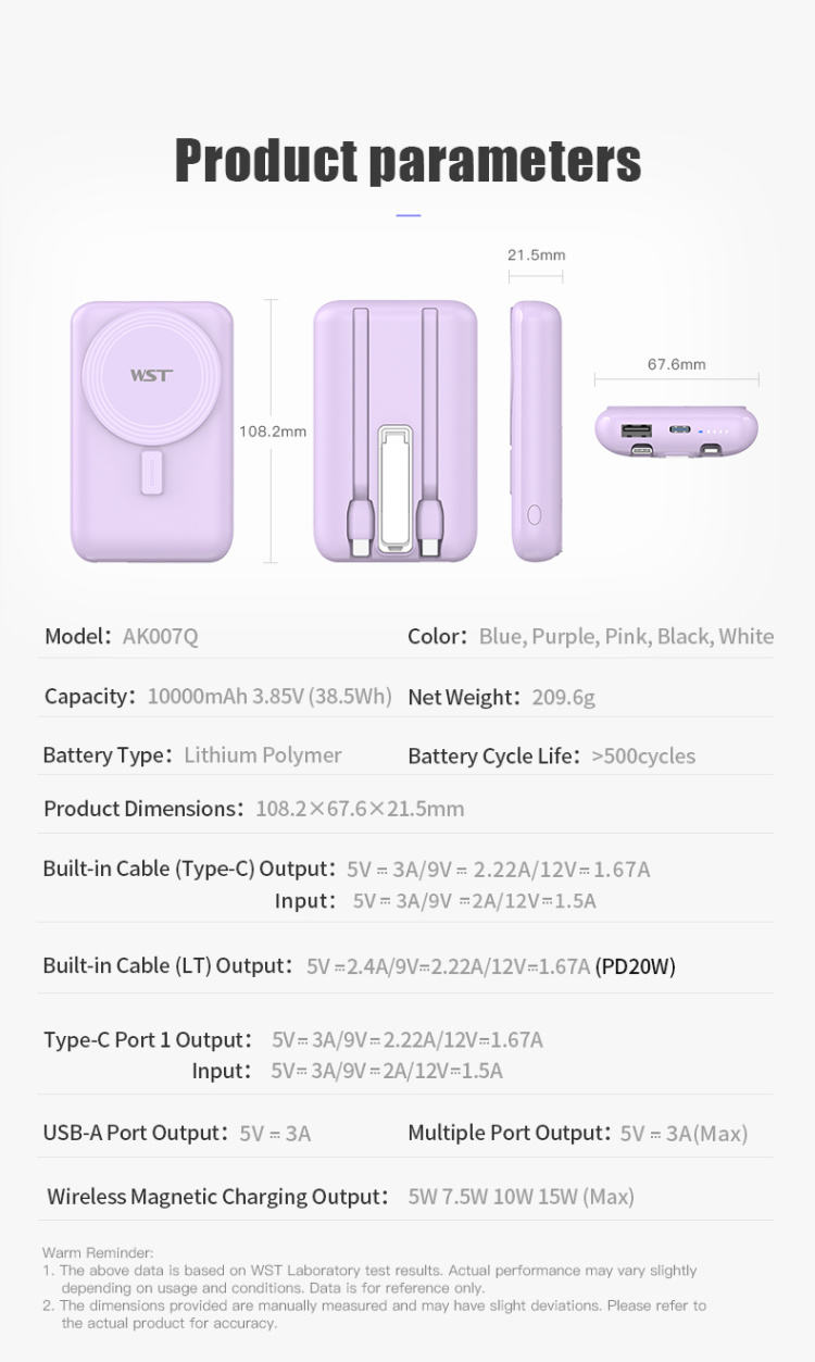 แบตสำรอง10000มิลลิแอมป์สีชมพูแบบพกพา
