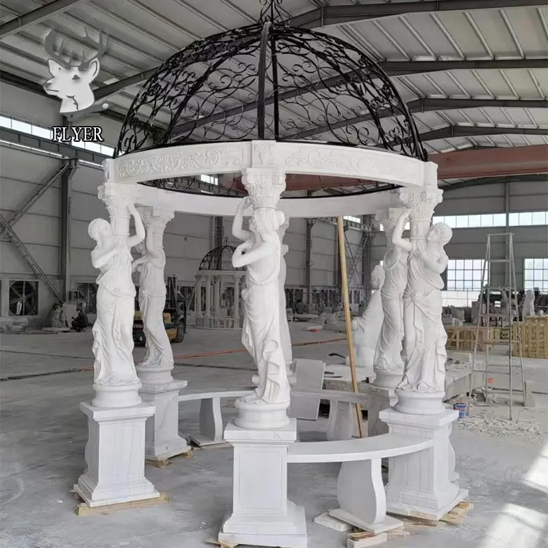 Grand style moderne Gazebo de luxe en pierre de jardin Pavillon de dame en marbre blanc Gazebo Sculpture