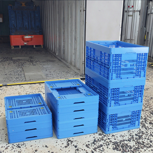 Cesta de rotación plegable de plástico azul Caja plegable de malla reciclable para transporte y almacenamiento con caja de ruedas - Product Image 1