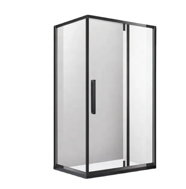Hôtel nouveau style noir mat peint carré salle de douche coin entrée porte en verre coulissante sur mesure salle de douche de luxe