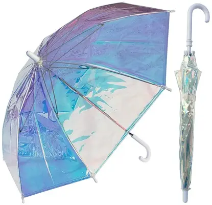 Paraguas de burbujas de plástico EVA iridiscente de arcoíris brillante de diamantes, gran oferta, paraguas Holo POE fluorescente colorido a la moda