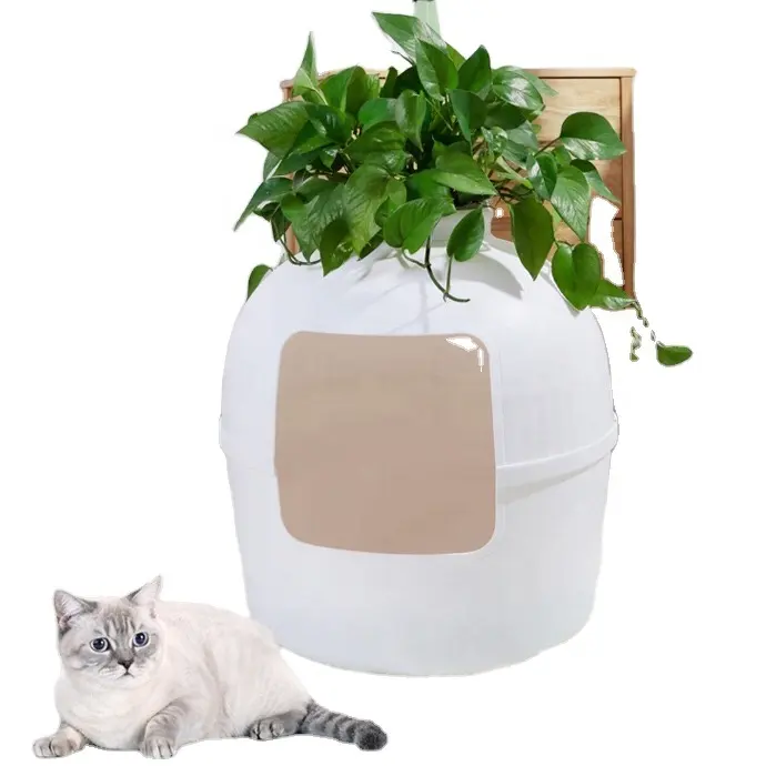 Caja de arena biodegradable de plástico oculta multifuncional para gatos, bandeja con planta, puerta doble, mueble para gatos, nido