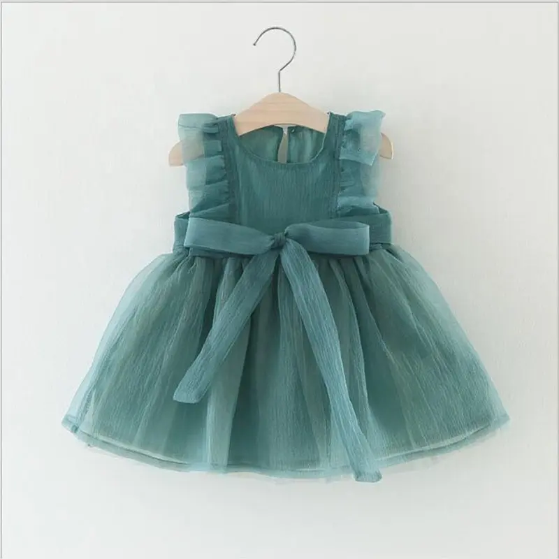 Vestido tutu infantil, vestido de verão verde para criança princesa festa casamento tecido tule