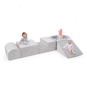 Playwork Indoor-Aktivitäts-Spielballbecken Maschinenwaschbarer Samtbezug Schaumstoff Graue Weiche Kletterblöcke Spielzeug für Kinder 1-3 - Product Image 1
