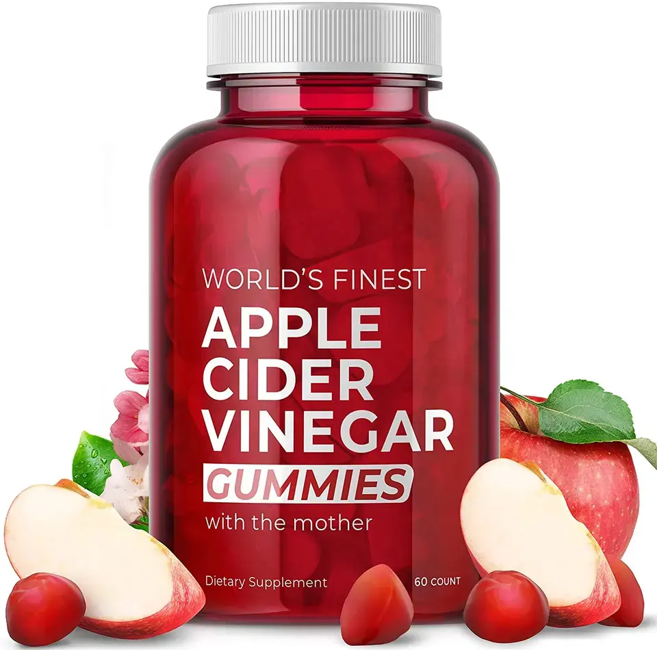 체중 감량 지원을위한 팻 버너 사과 사이다 식초 구미 비타민 B12 B6 완전 채식 ACV 엽산 비타민 설탕 없음 OEM