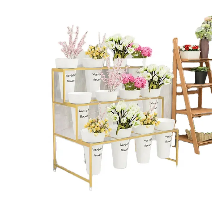 Hot Sale Flower Store Plant Pots Artificial Decorative Flower Bucket Vases Metal Display Rack Stand Holder