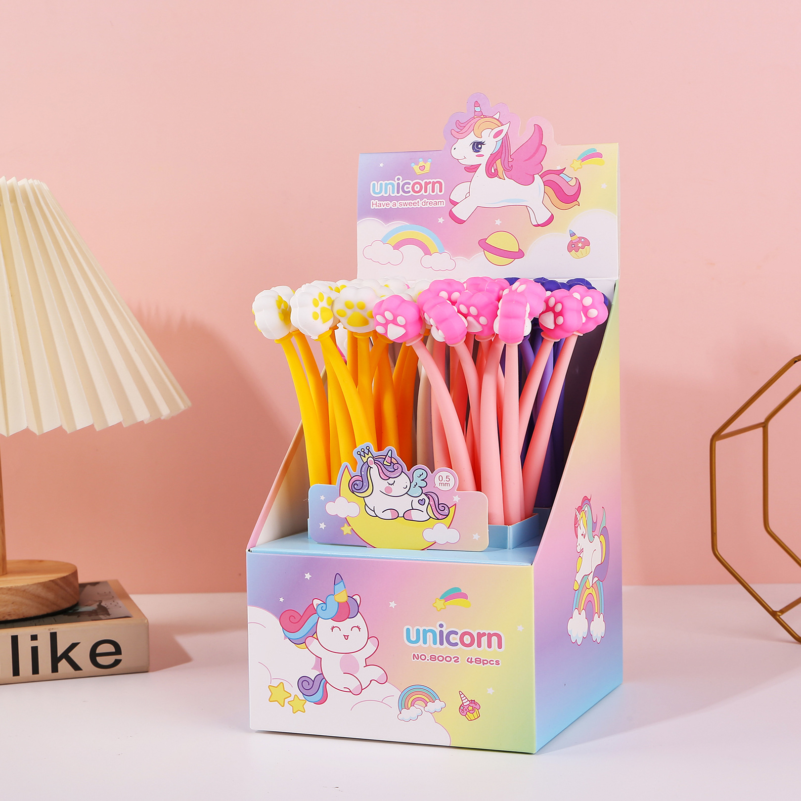 ปากกาเจลสนุกอุ้งเท้าแมวเขย่ากล่อง48ชิ้น