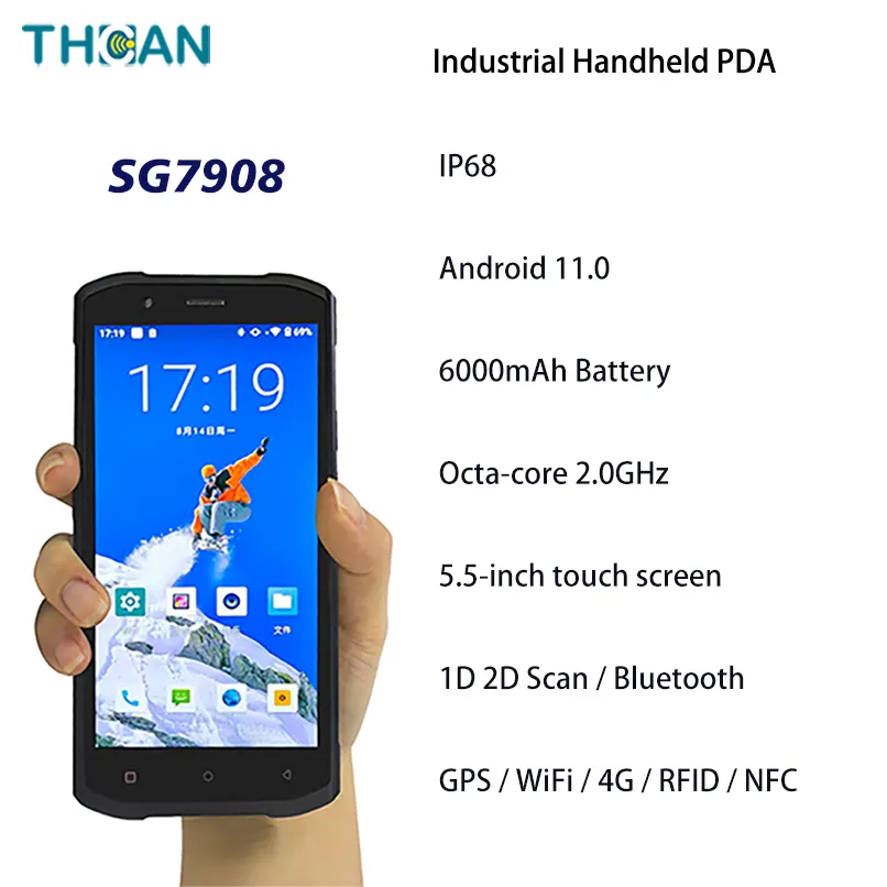 Промышленный умный 5,5-дюймовый Android 11,0 портативный компьютер Pda NFC RFID 1D 2D сканер штрих-кода для эффективного управления складом