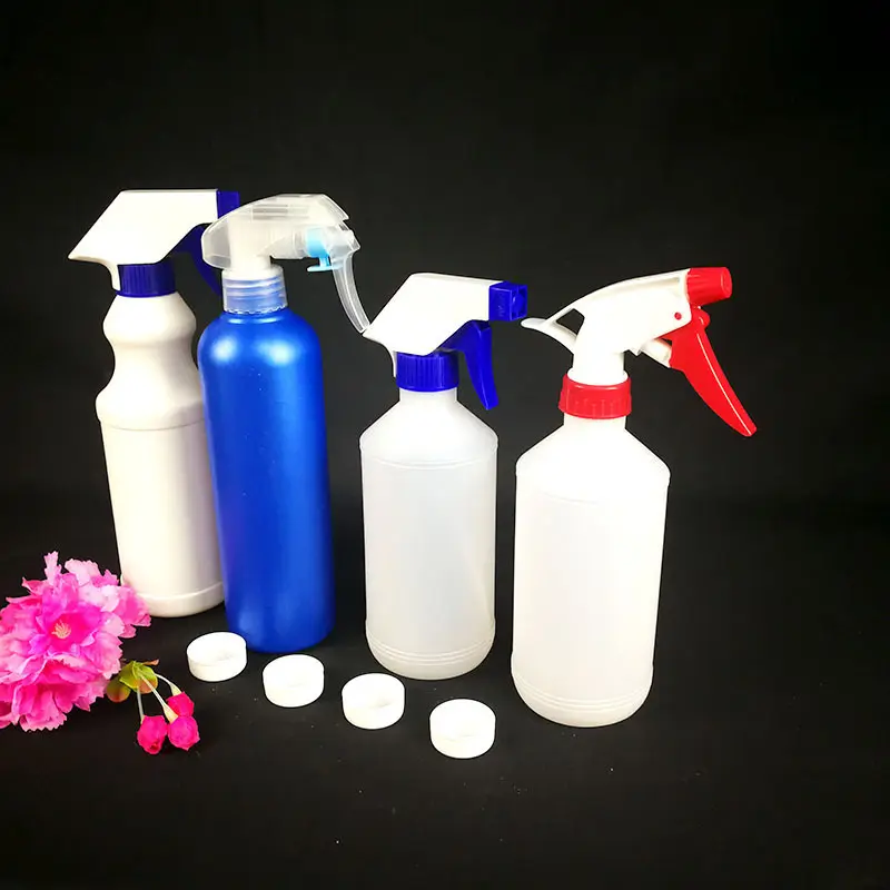 Diseño personalizado de plástico HDPE botella redonda de spray químico 100mL 200ml 500ml 1000ml botella de spray con disparador de niebla fina