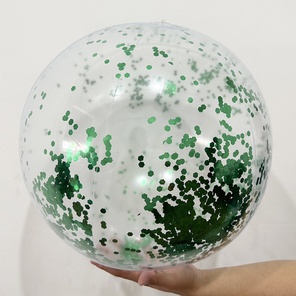 Pelota de playa inflable de 30 cm, color verde hierba con lentejuelas.