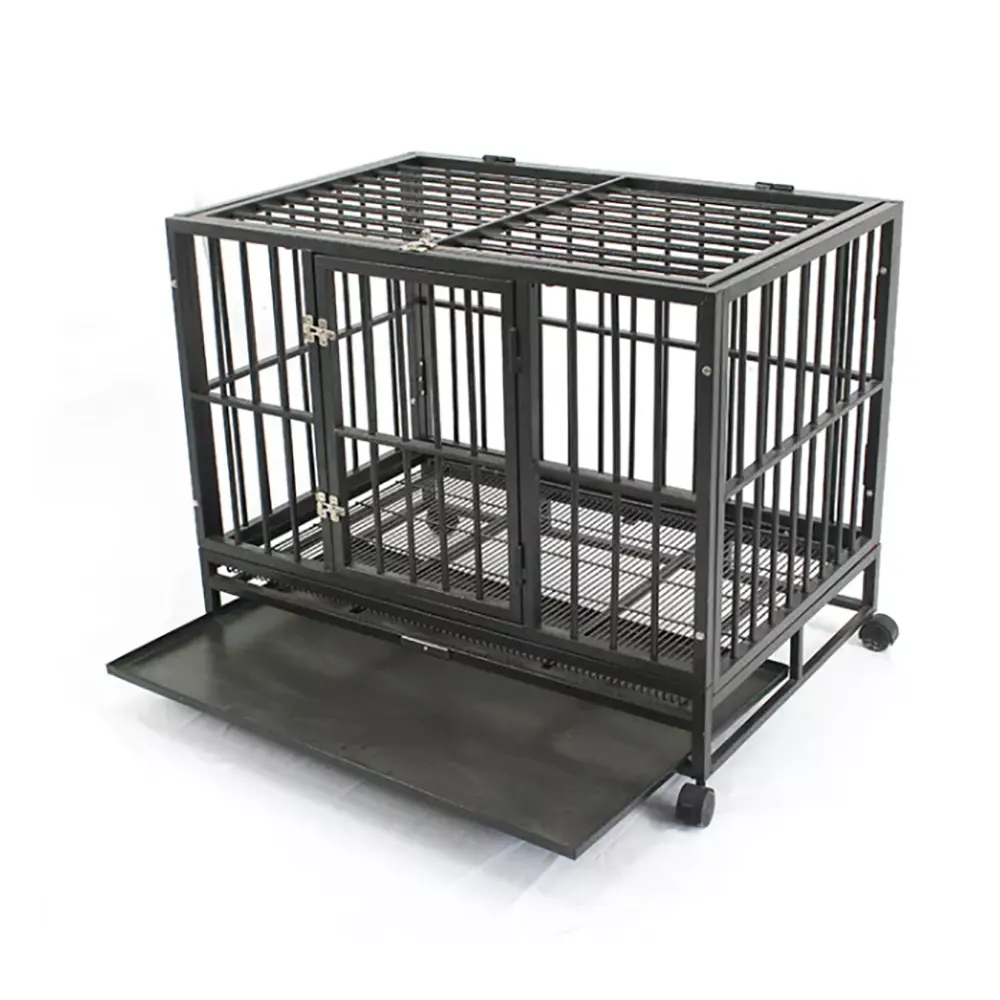 Medium and large animal cage reinforced steel welded plastic tray foldable dog cage house pet metal cage with wheels