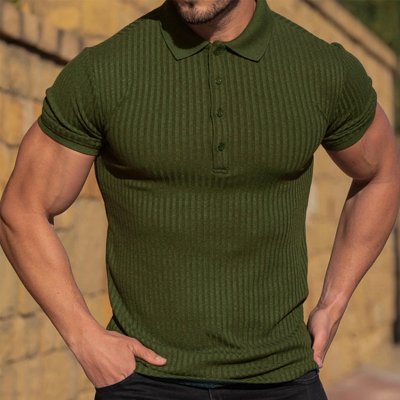 Green Mens knit button up business shirt workout tees