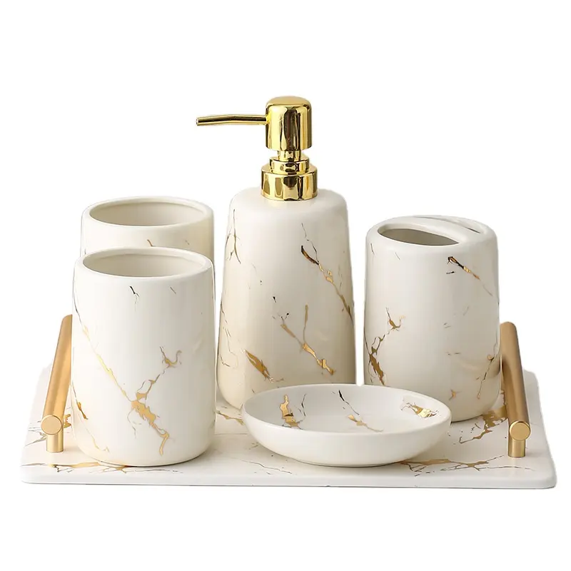 6 Stück goldenes Marmor Design Bad Set Keramik