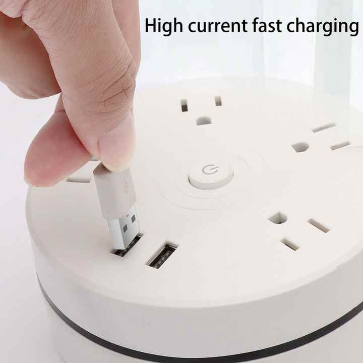 Round Universal Power Strip Portable Extension Cord Socket Plug USB Phone Charger With 2 USB Cable Smart Home US Plug