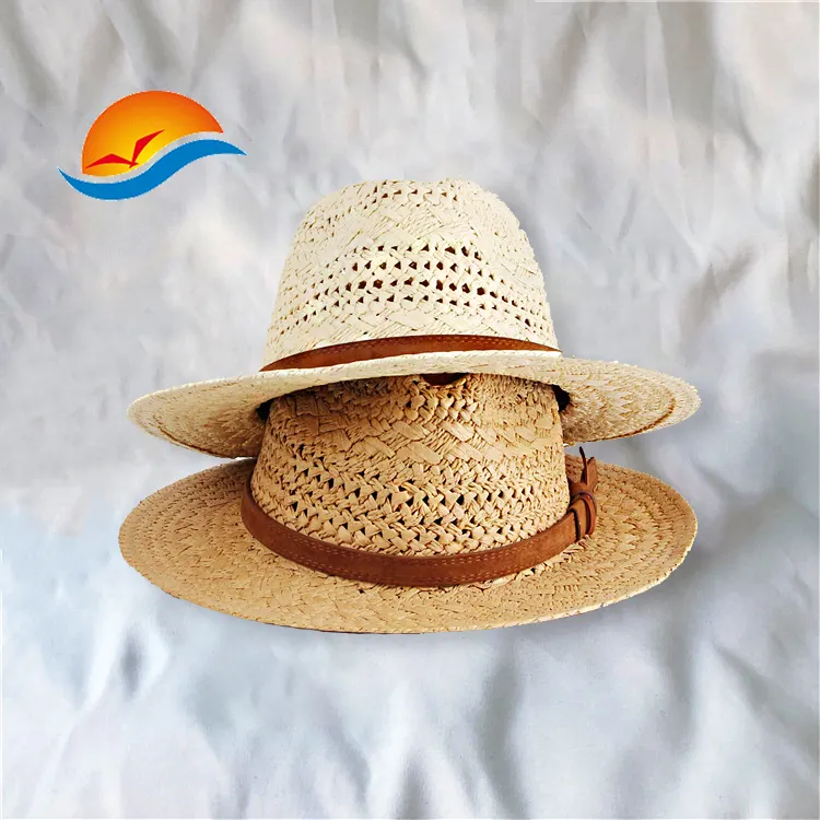 Sombrero de paja de ala ancha con logotipo personalizado, sombrero de vaquero occidental con cuerda a prueba de viento para sombreros de playa