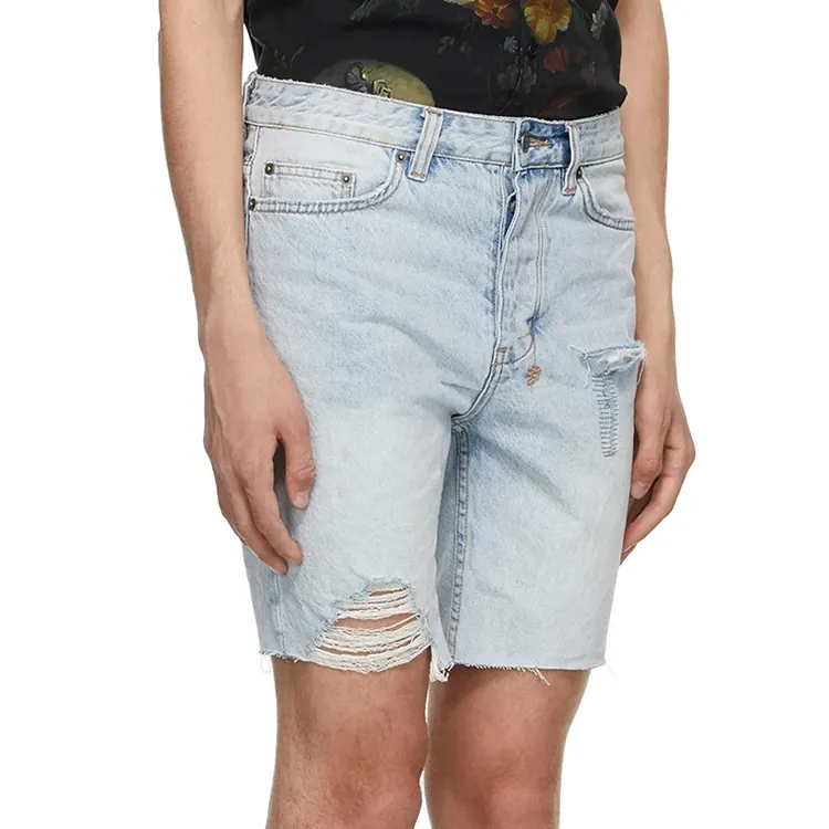 Oem Groothandel Street Wear Vintage Katoen Ripped Denim Jeans Shorts Mannen Zomer Casual Gat Schade Shorts