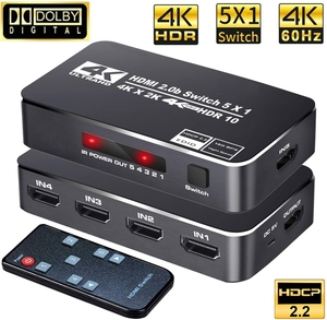 <strong>5</strong> in <strong>1</strong> Out 4K <strong>HDMI</strong> 2.0 Switch 5X1 HDMI2.0 <strong>Switcher</strong> with IR Remote Control HDCP 2.2 4K@60Hz HDR Converter for PS4 PS5 Apple TV - Product Image 2