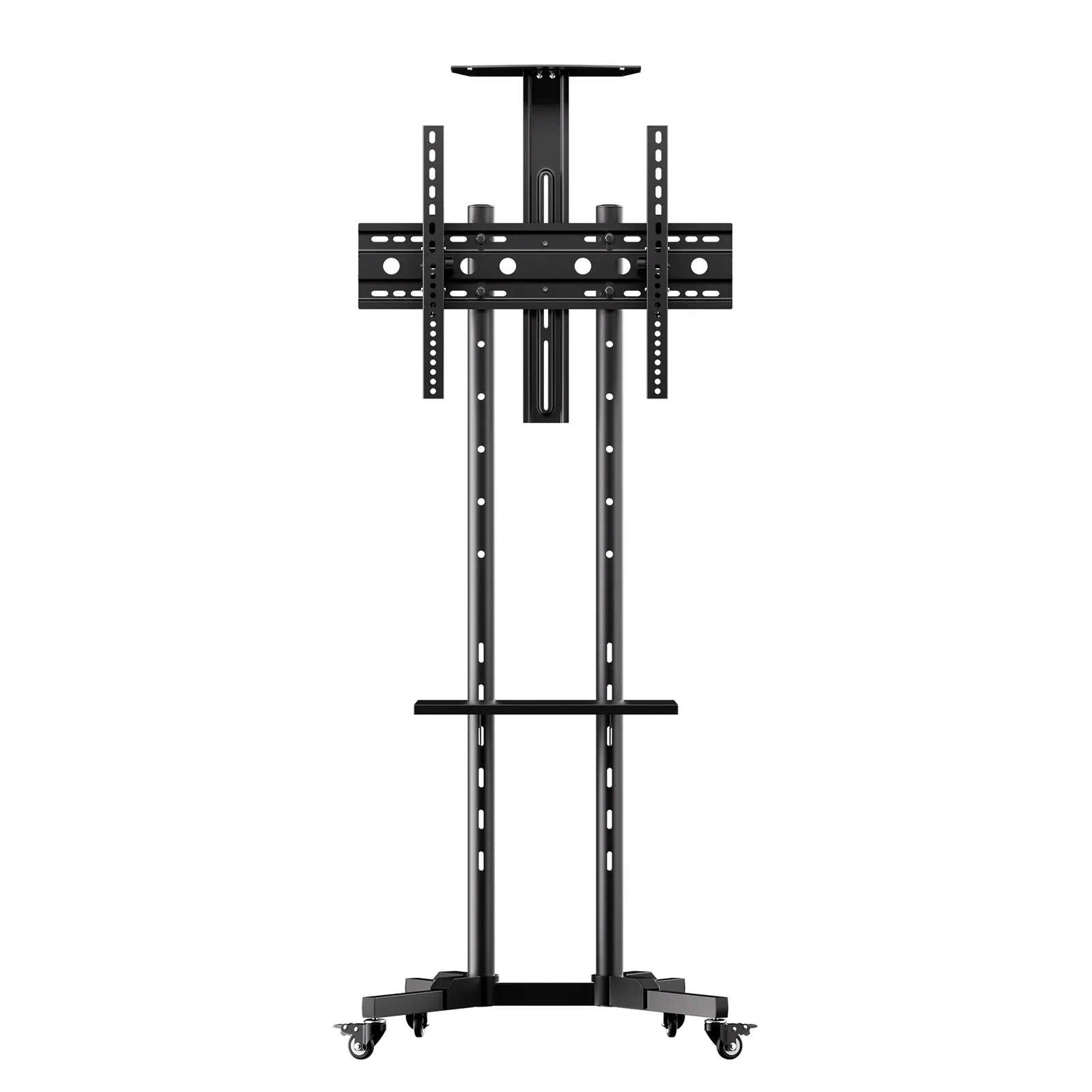 Alta capacidade de carga material metálico Universal TV Stand w/bloqueio rodas, altura e ângulo ajustável, Max VESA 600x400mm