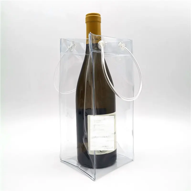 Factory Custom Logo Wine Bottle Clear PVC Champagne Ice Bag with Handle