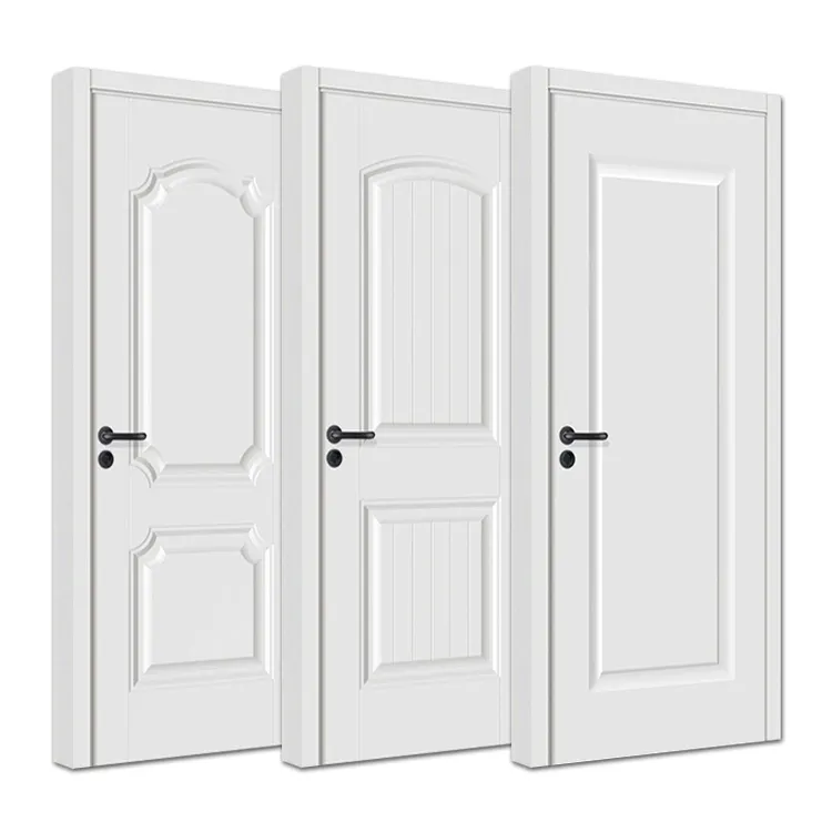 Interior de estilo americano, dormitorio, puerta de madera HDF moldeada, habitación interna, color de imprimación blanca, laca, puertas de madera moldeadas