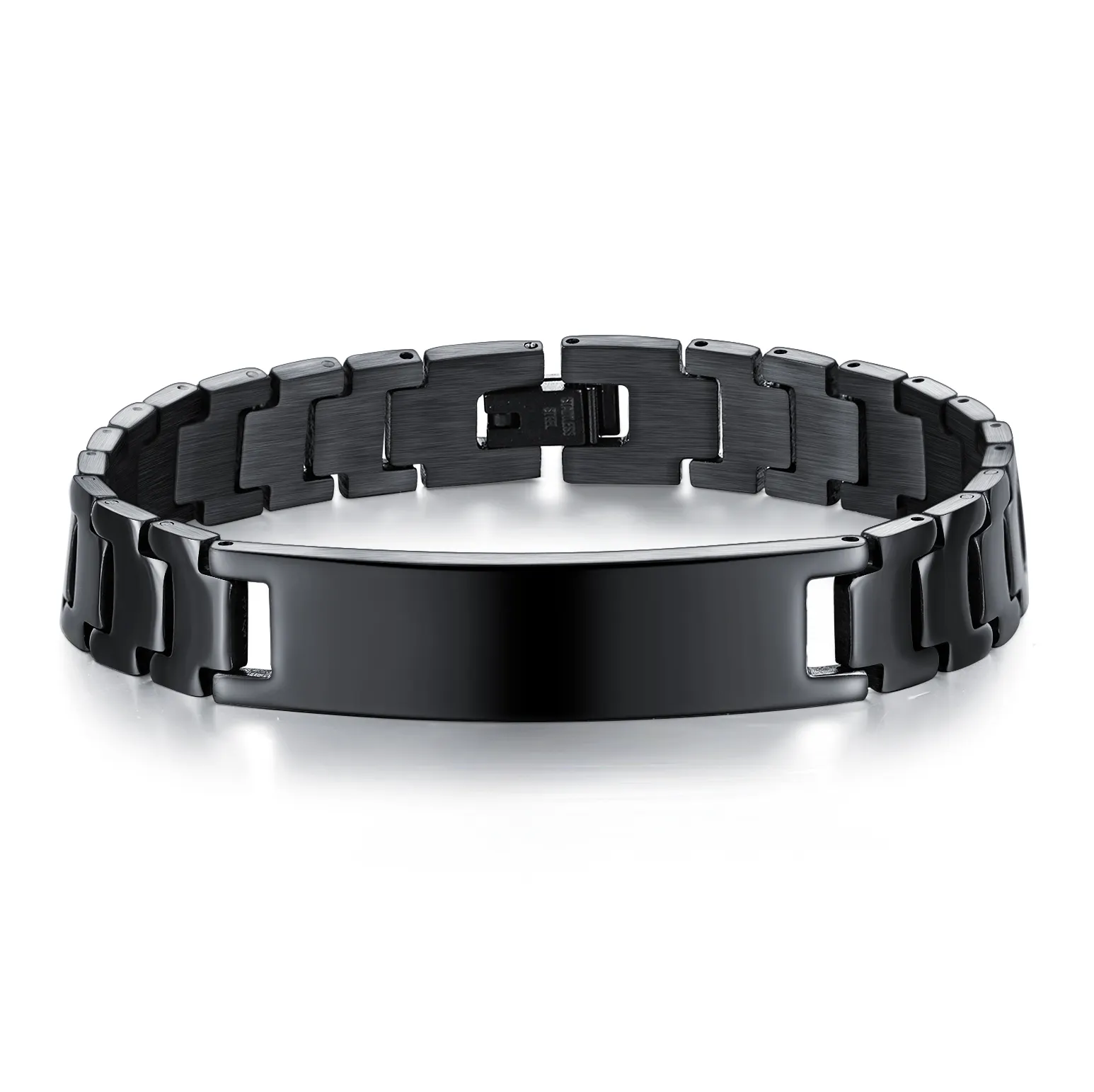 Brazalete de placa de identificación personalizada para hombre y niño, pulsera de identificación de acero inoxidable grabable en blanco y negro de 12mm