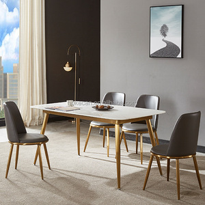 Vàng hiện đại kim loại MDF gỗ sang trọng bàn ăn đặt với 6 Ghế Nhà Hàng đồ nội thất cho bữa ăn tối - Product Image 4