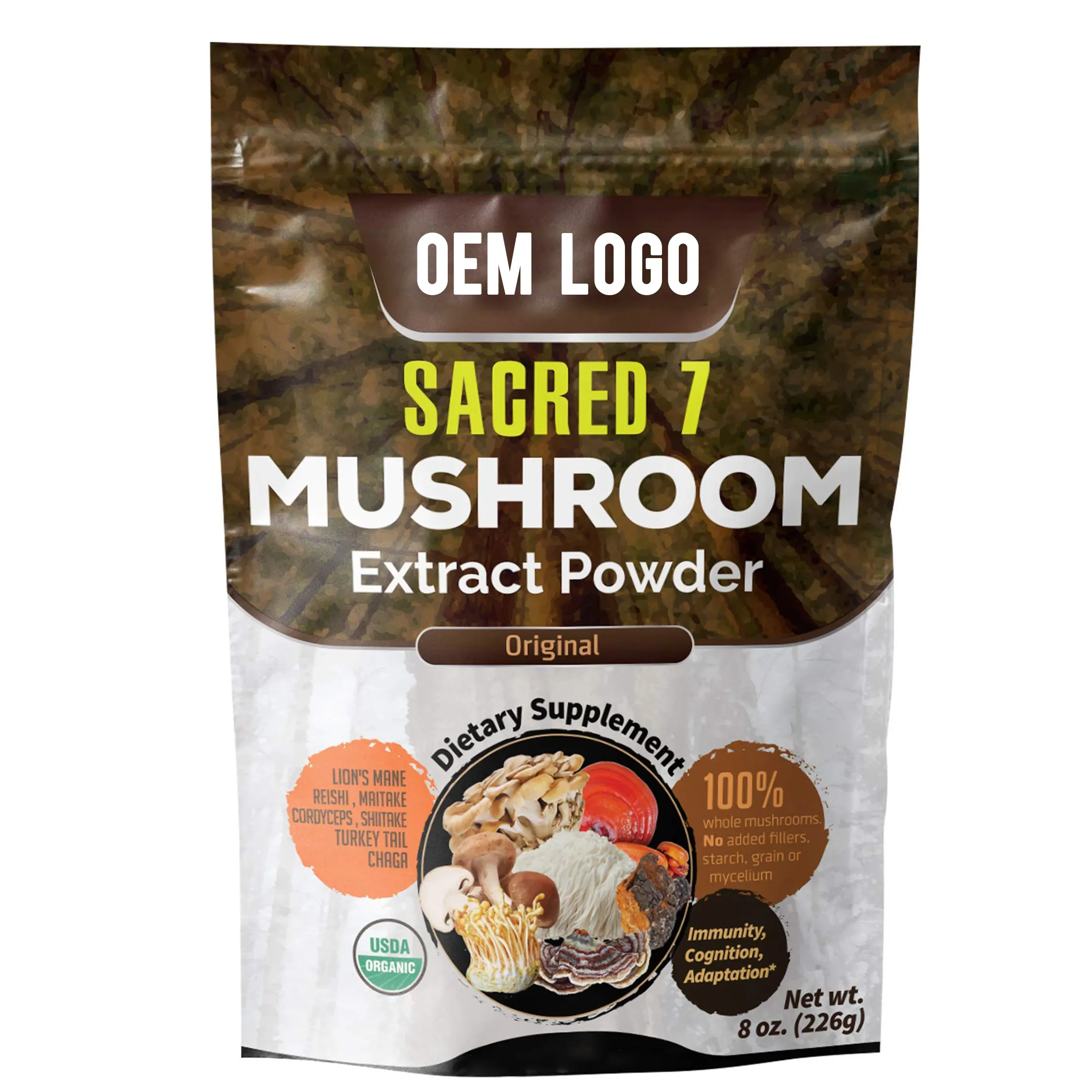 Assaisonnement fonctionnel Chanterelle Lion Maine Blanc Bouton Marcha et Ganoderma Triple Crinière Champignon Producteurs de poudre supplémentaire