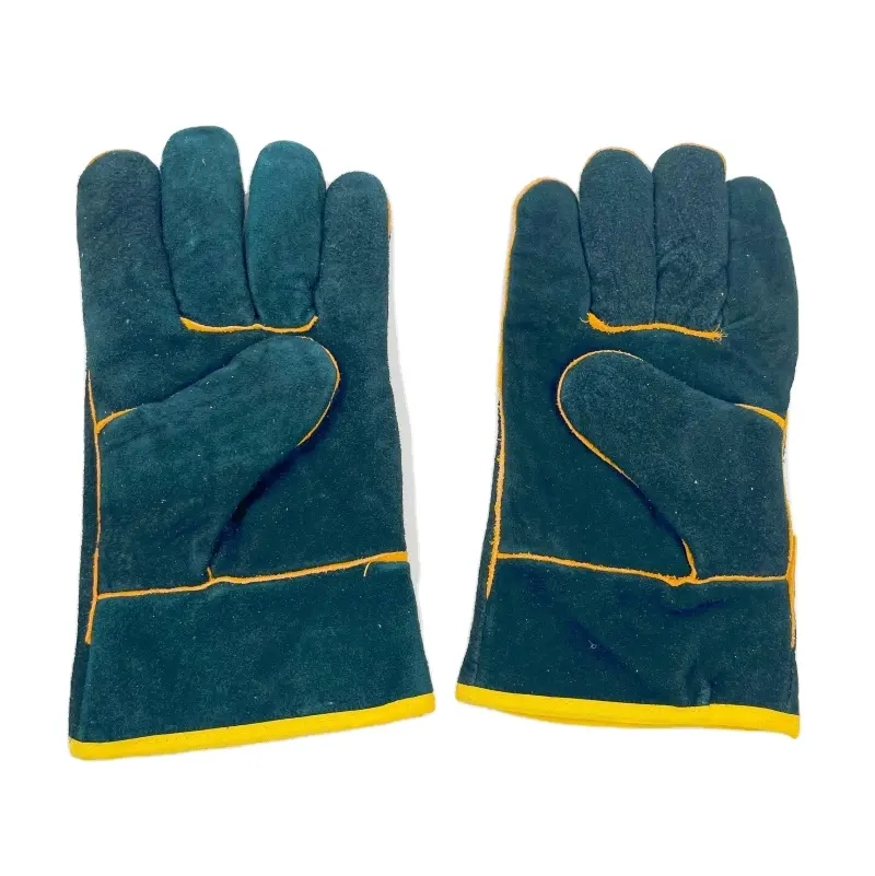 Dunkelgrüne Farbe Sicherheits-Lederhandschuhe hitzebeständige Lederhandschuhe