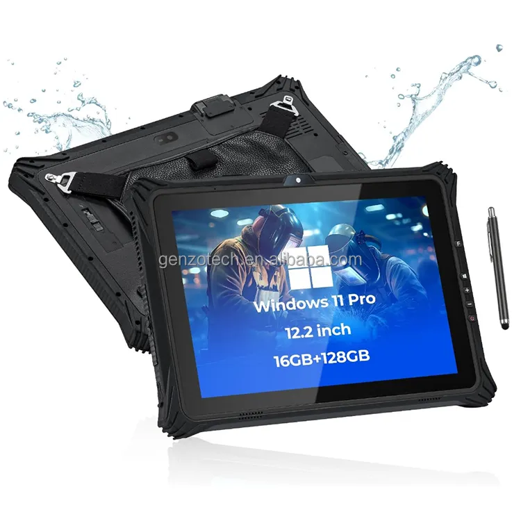 GENZO J12 Tablet kasar 12 inci dudukan kendaraan windows industrial tablet kasar genggam dengan pembaca rfid