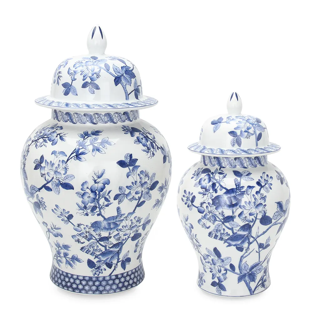 J213 Cina Biru dan Putih Porselen Jahe Jar Qing Dekorasi Rumah Vas Mewah Antik Lukisan Tangan Jar Set