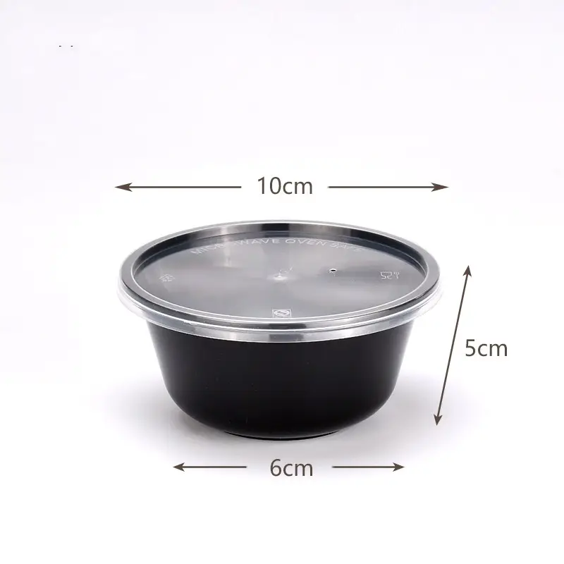 Récipients jetables ronds en plastique, 200ml, emballage pour micro-ondes bol à soupe avec couvercle boîte à repas