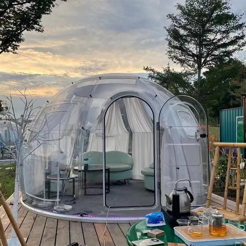 最新のプレハブ防水ホテルリゾートグランピングPCバブルテント透明ドームハウス