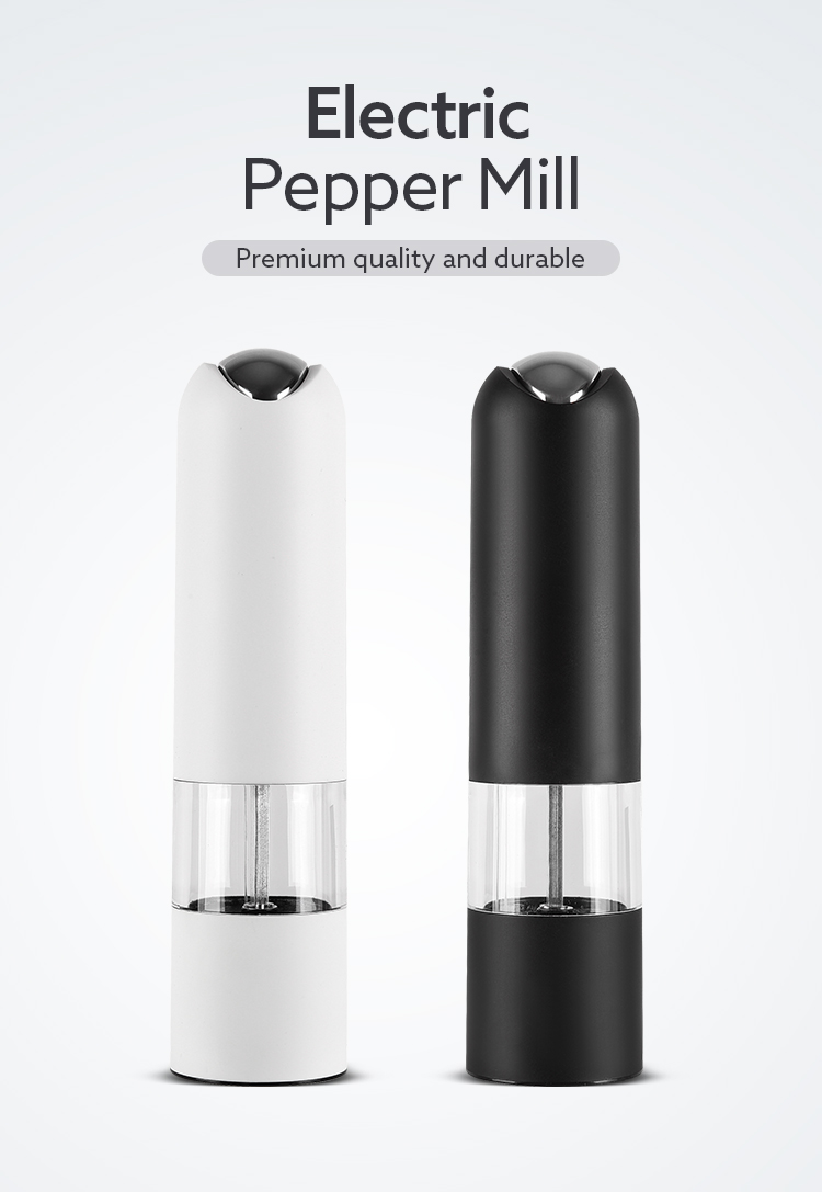 6 AAA batteries operated electric pepper grinder salt mill with white LED light