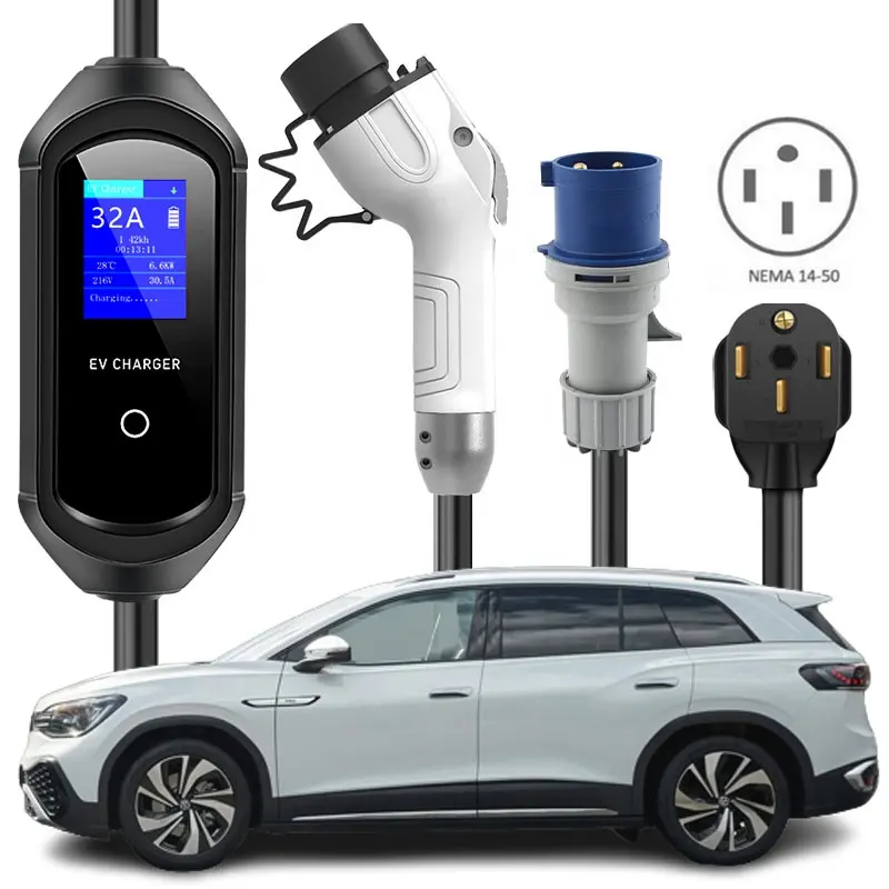 Sạc Xe Điện Loại 2 Cáp Sạc GBT ID6 Sạc 22 7 KW Bộ Sạc WV 32 Amp Cho VW ID4 Volkswagen ID6 GB/T EVSE