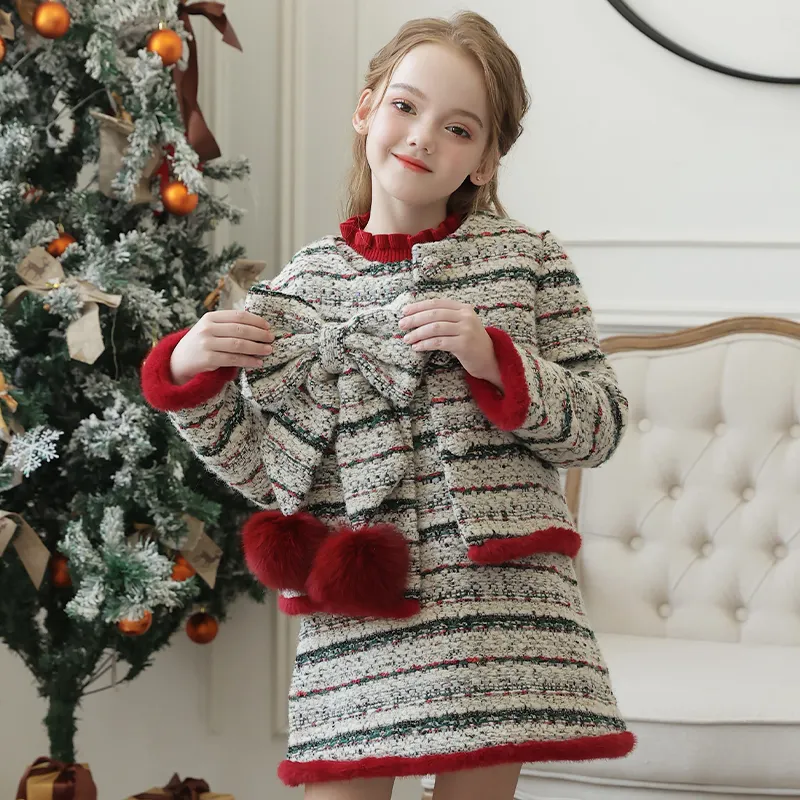 Invierno personalizado de alta calidad ropa de los niños al por mayor de uso diario casual FIESTA DE Navidad vestido de niña de dos piezas