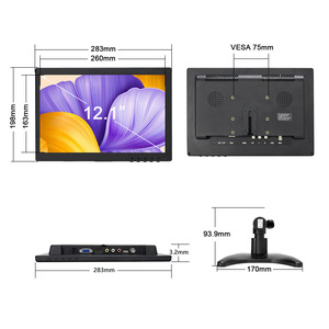 Pantalla LCD LED de 12 ", Monitor de pantalla táctil de relación 16:10, Monitor de ordenador portátil negro para negocios, Monitor LED TFT VGA de 12 pulgadas Noc