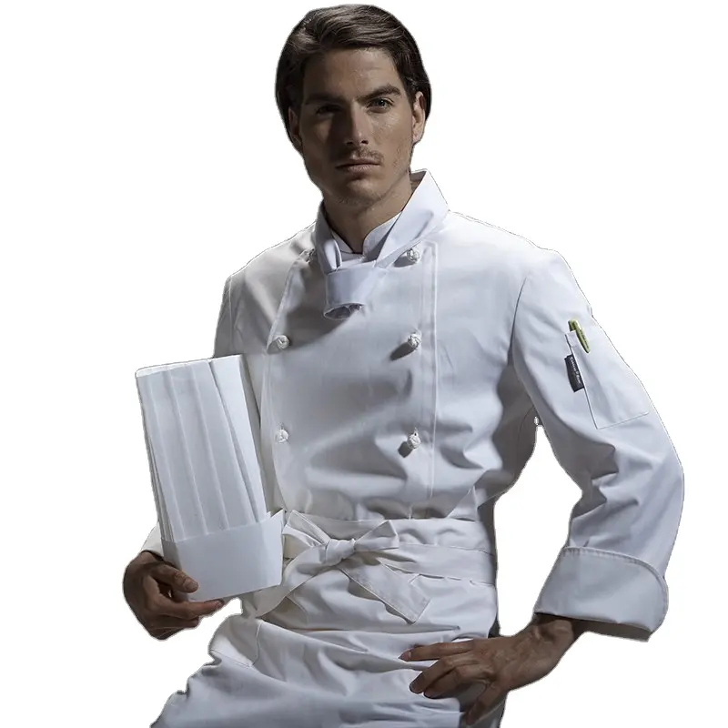 Moda durevole manica lunga bianco executive chef abbigliamento cappotti cuoco divise cuoco