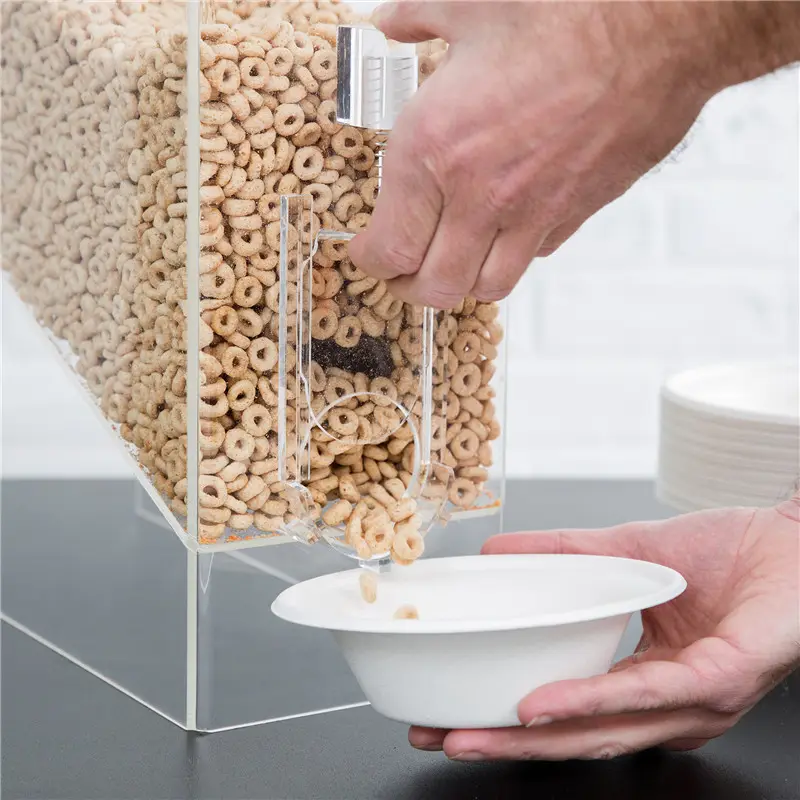 Dispensador de cereales acrílico transparente personalizado, contenedor de alimentos secos, dispensador de alimento por gravedad superior de plástico, venta al por mayor