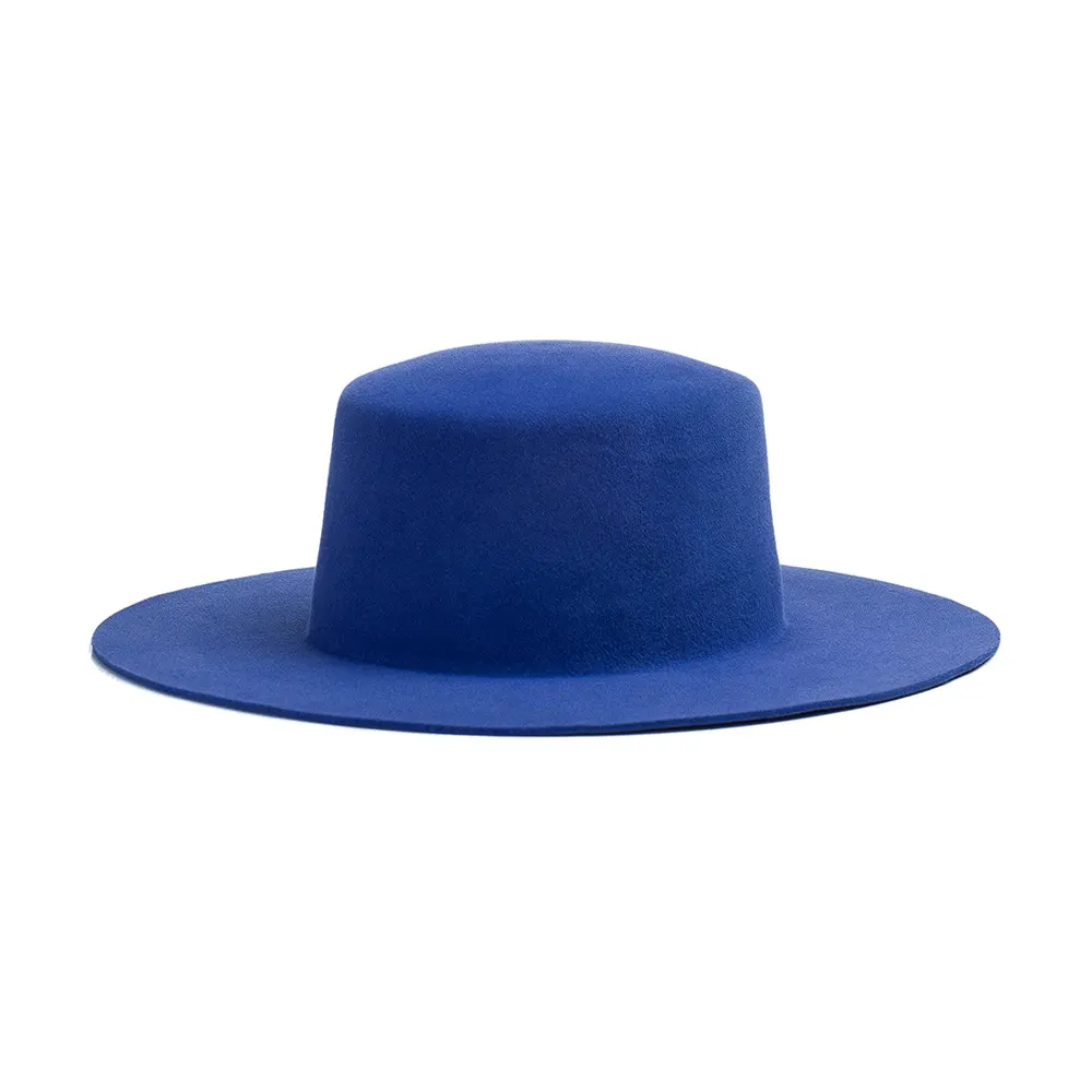 2021 Topi Shine Buatan Tangan Khusus Vintage Elegan Wanita Datar Atas Bulat Lebar Topi Bulu Kelinci Fedora 100%