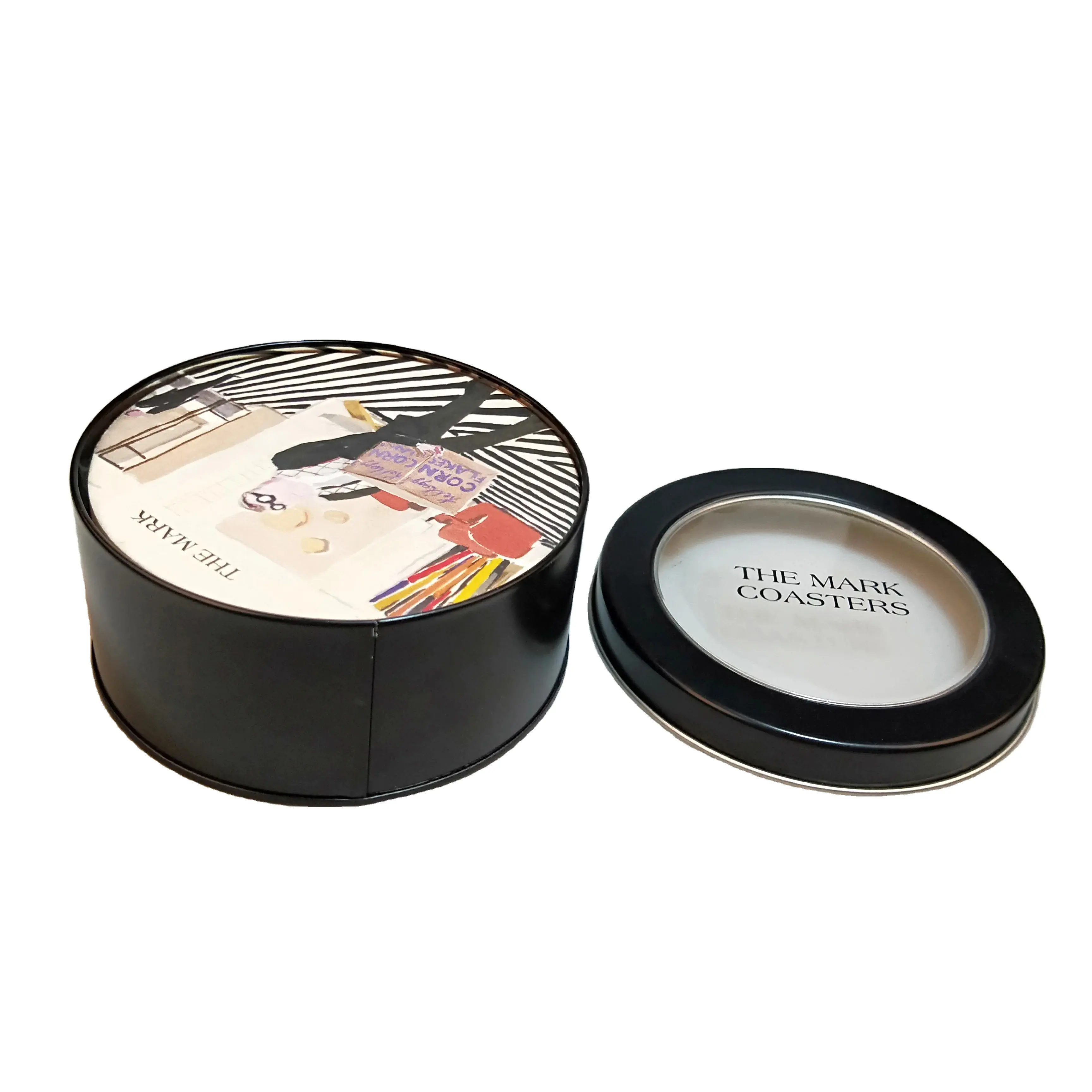 Wholesale Metal Round Christmas Gift Tin Watch Tin box with clear pvc lid