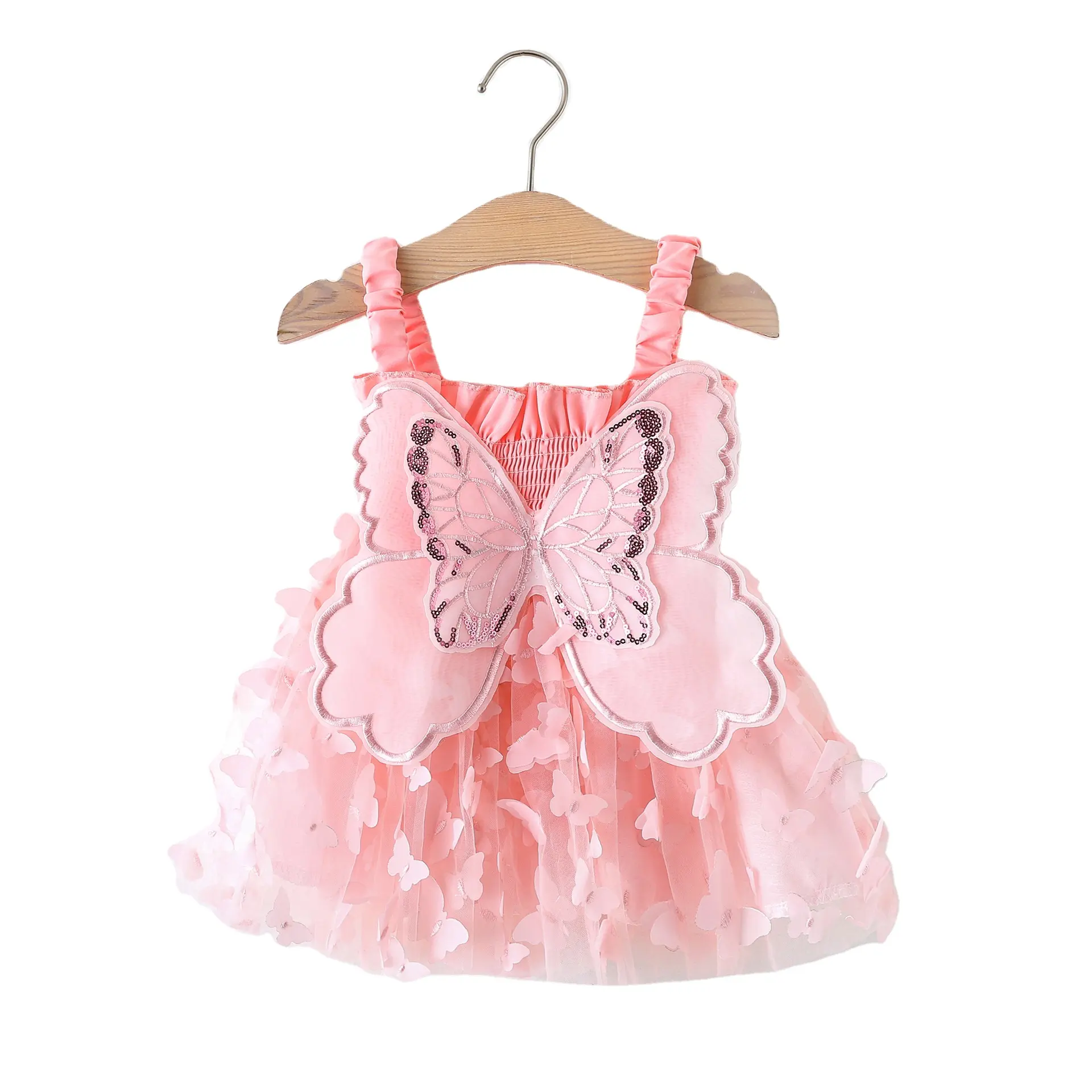 Venta caliente mariposa apliques vestir vestidos para niñas 0-24 M bebé tul bebé niña vestido de verano