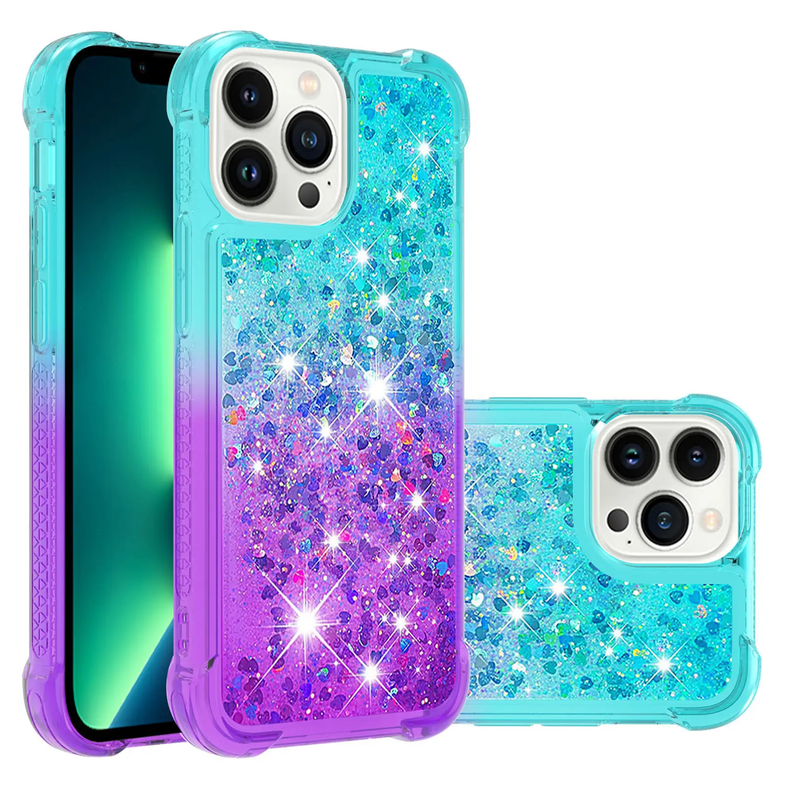 Venta caliente Anti-Scratch Quicksand Glitter Liquid Soft TPU Air Cushion para iPhone 15Pro 14Plus 13 12 ProMax Phone Case