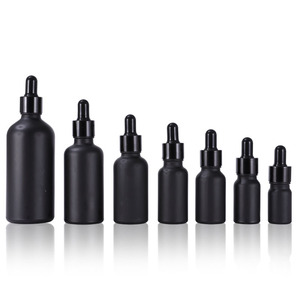 Logotipo personalizado 5ml 10ml 15ml 20ml botella redonda vacía de aceite esencial cosmético 30ml 50ml 100mL botella cuentagotas de suero de vidrio negro mate - Product Image 5